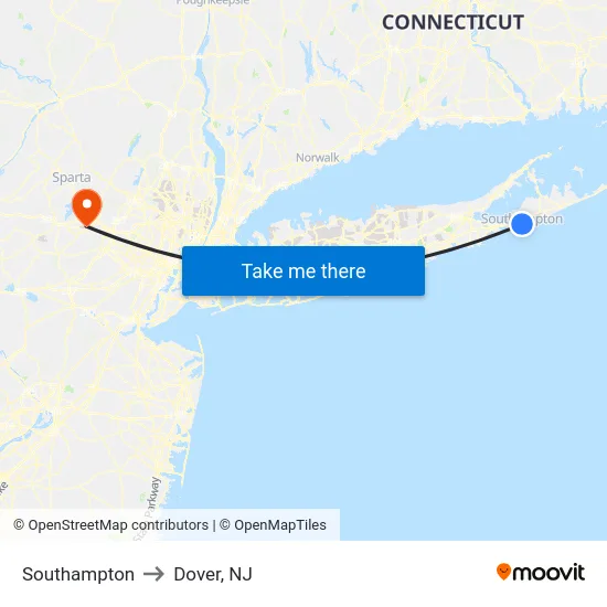 Southampton to Dover, NJ map