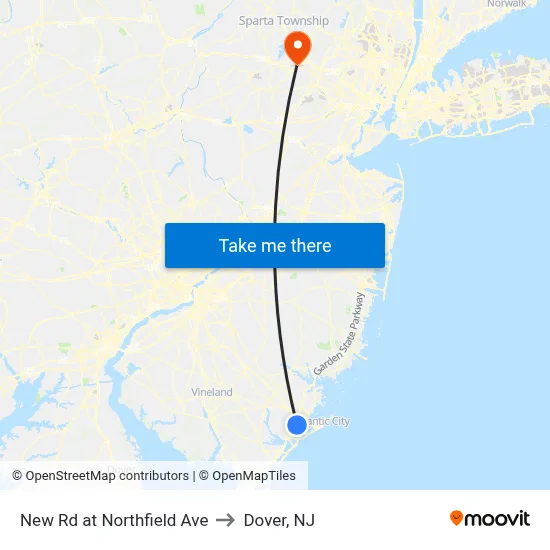New Rd at Northfield Ave to Dover, NJ map