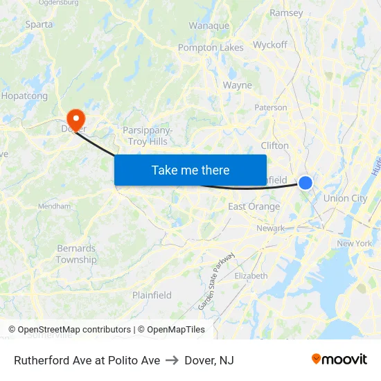 Rutherford Ave at Polito Ave to Dover, NJ map