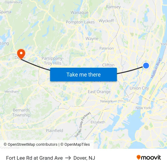 Fort Lee Rd at Grand Ave to Dover, NJ map