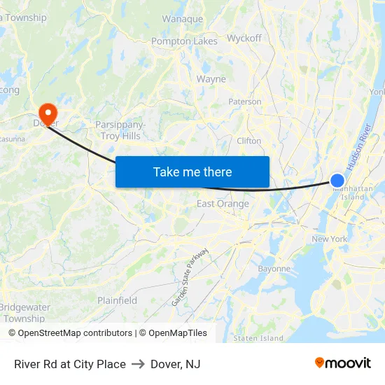 River Rd at City Place to Dover, NJ map