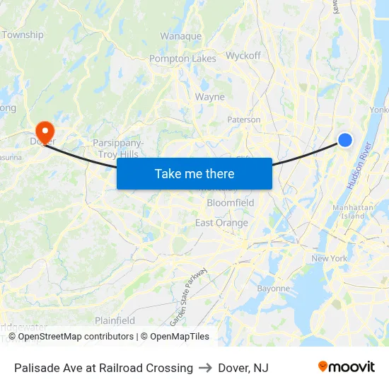 Palisade Ave at Railroad Crossing to Dover, NJ map