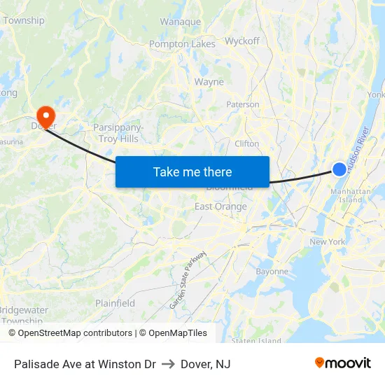 Palisade Ave at Winston Dr to Dover, NJ map