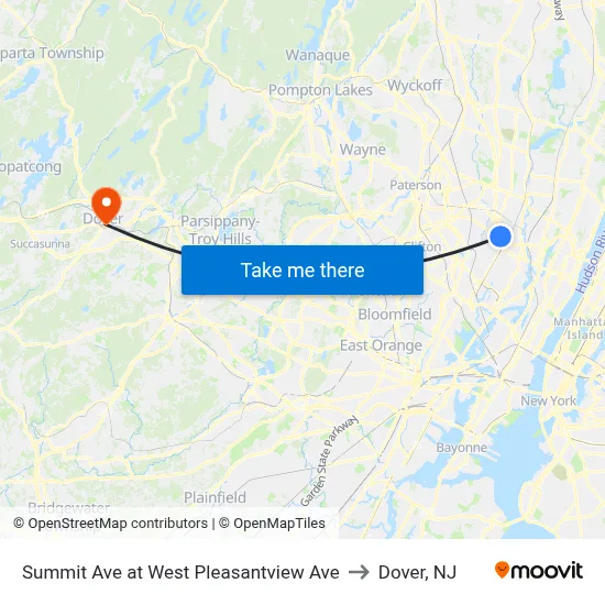 Summit Ave at West Pleasantview Ave to Dover, NJ map