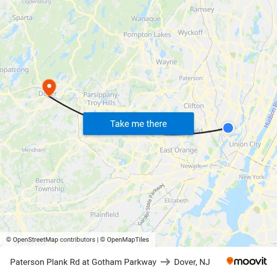 Paterson Plank Rd at Gotham Parkway to Dover, NJ map