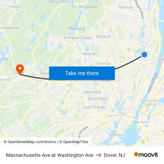 Massachusetts Ave at Washington Ave to Dover, NJ map