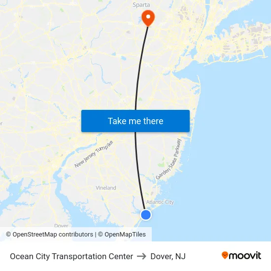 Ocean City Transportation Center to Dover, NJ map