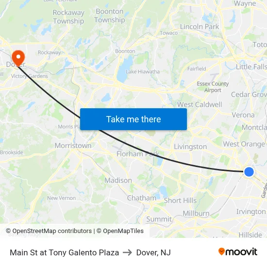 Main St at Tony Galento Plaza to Dover, NJ map