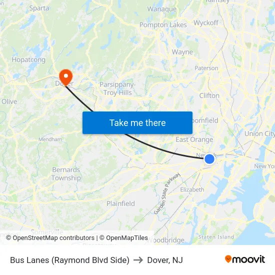 Bus Lanes (Raymond Blvd Side) to Dover, NJ map