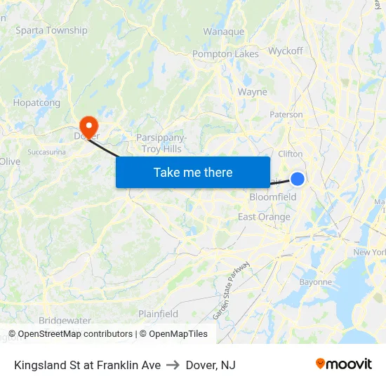 Kingsland St at Franklin Ave to Dover, NJ map