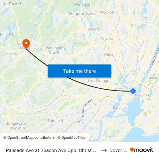Palisade Ave at Beacon Ave Opp. Christ Hospital to Dover, NJ map