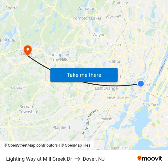 Lighting Way at Mill Creek Dr to Dover, NJ map