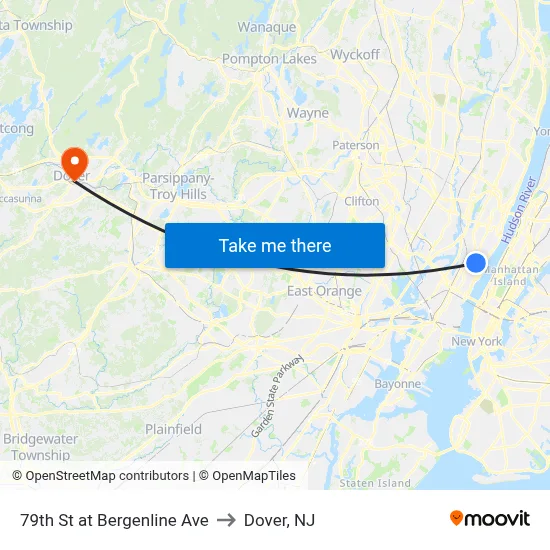 79th St at Bergenline Ave to Dover, NJ map
