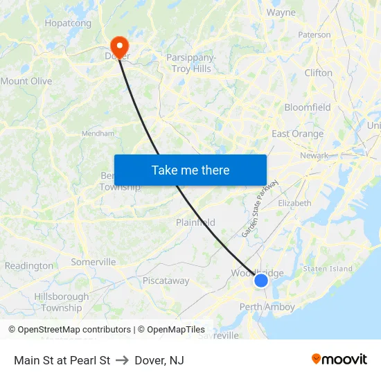 Main St at Pearl St to Dover, NJ map