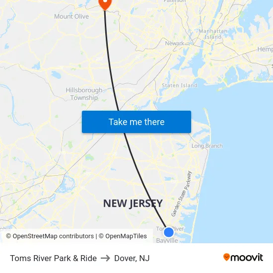 Toms River Park & Ride to Dover, NJ map