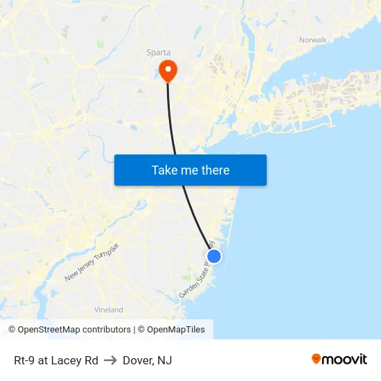 Rt-9 at Lacey Rd to Dover, NJ map