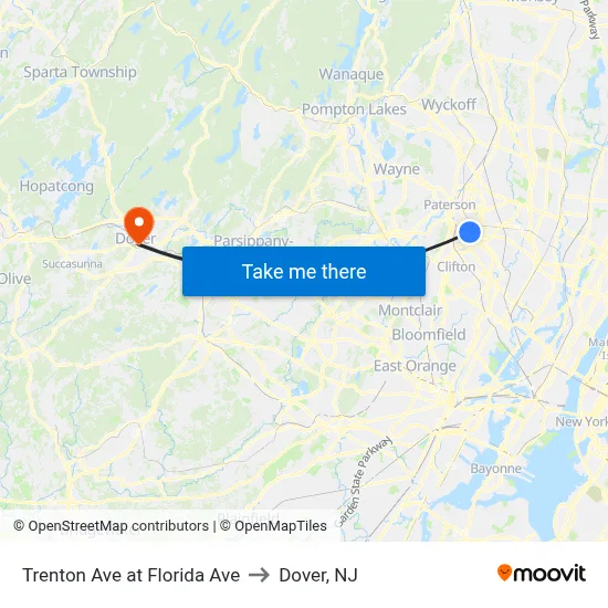 Trenton Ave at Florida Ave to Dover, NJ map
