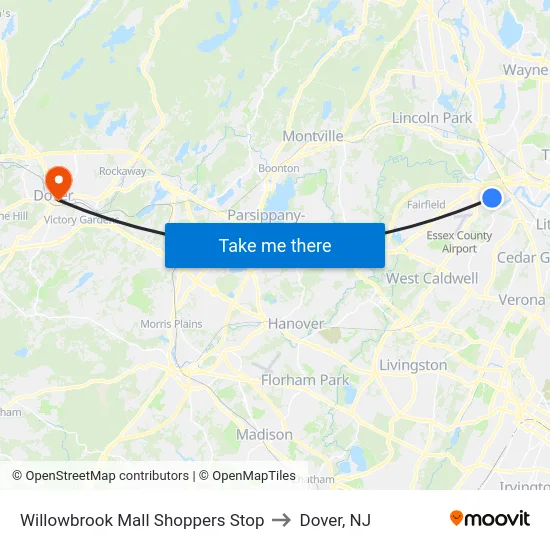 Willowbrook Mall Shoppers Stop to Dover, NJ map