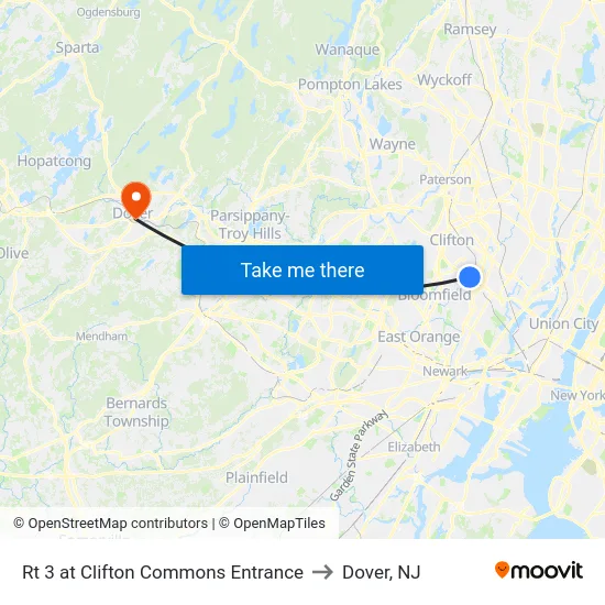Rt 3 at Clifton Commons Entrance to Dover, NJ map