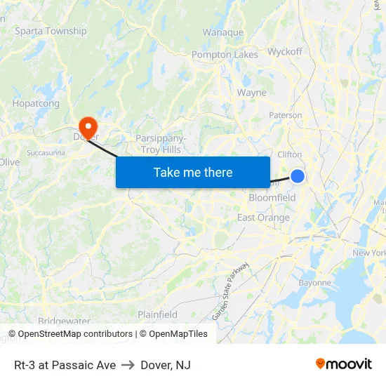 Rt-3 at Passaic Ave to Dover, NJ map