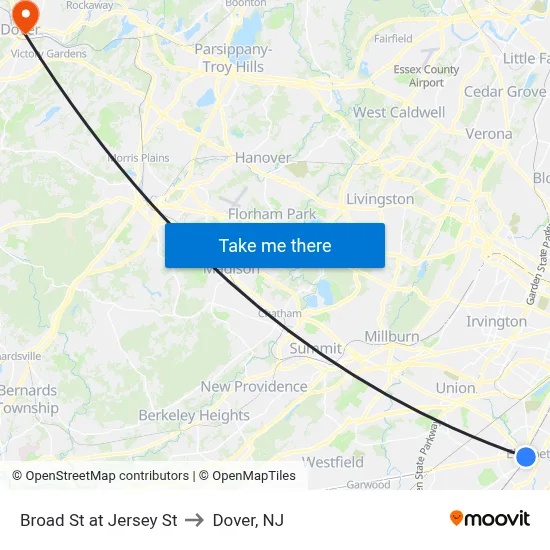 Broad St at Jersey St to Dover, NJ map