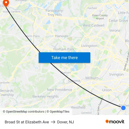 Broad St at Elizabeth Ave to Dover, NJ map