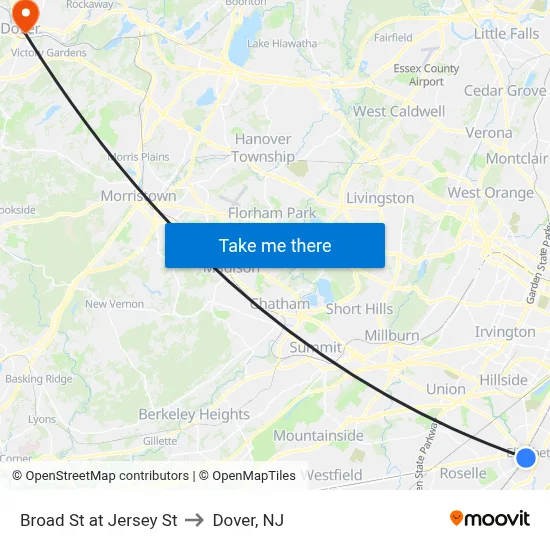 Broad St at Jersey St to Dover, NJ map