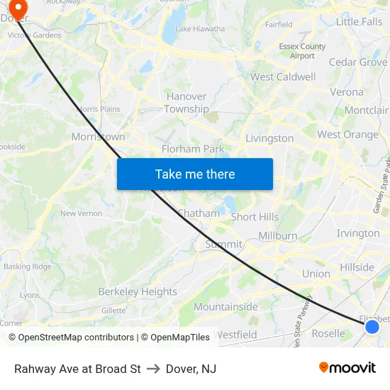 Rahway Ave at Broad St to Dover, NJ map