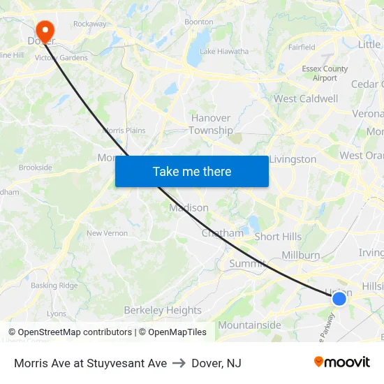 Morris Ave at Stuyvesant Ave to Dover, NJ map
