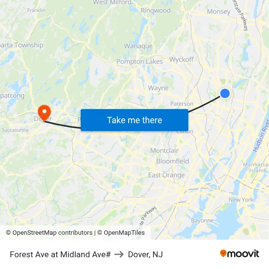 Forest Ave at Midland Ave# to Dover, NJ map