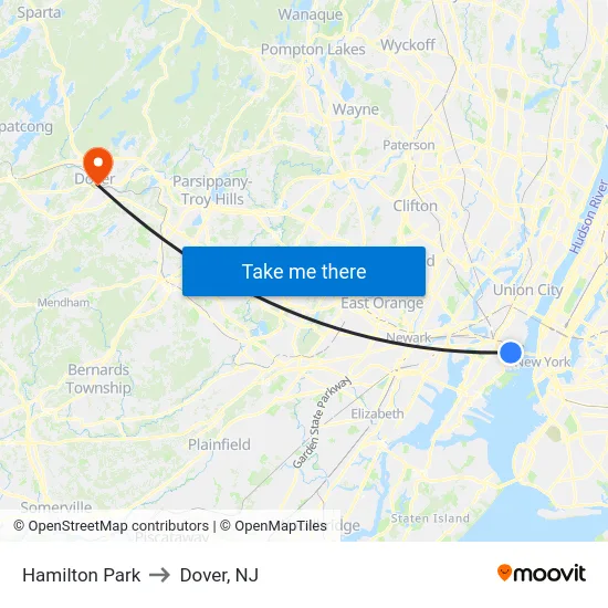 Hamilton Park to Dover, NJ map