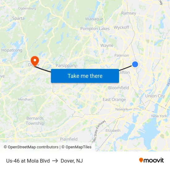 Us-46 at Mola Blvd to Dover, NJ map