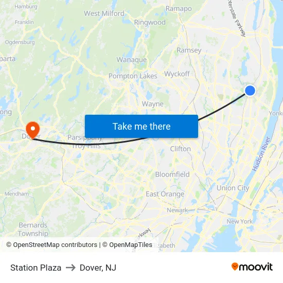 Station Plaza to Dover, NJ map