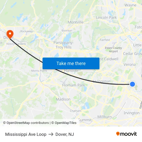 Mississippi Ave Loop to Dover, NJ map