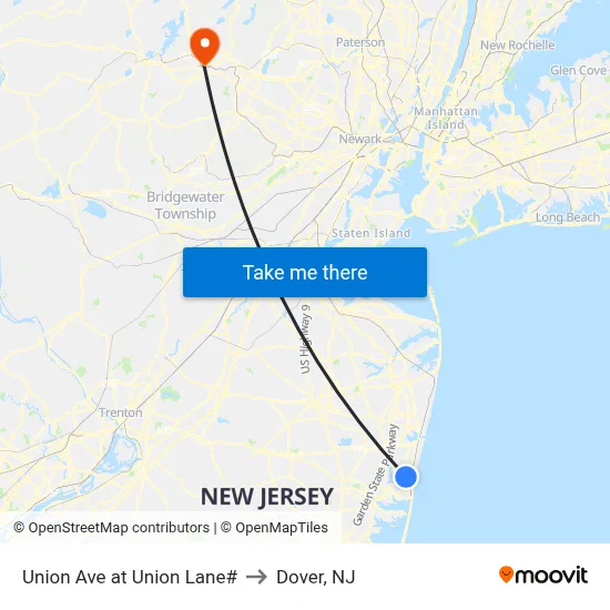 Union Ave at Union Lane# to Dover, NJ map
