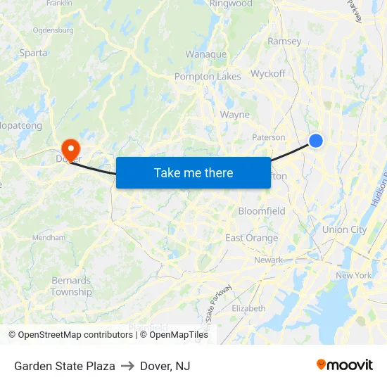 Garden State Plaza to Dover, NJ map