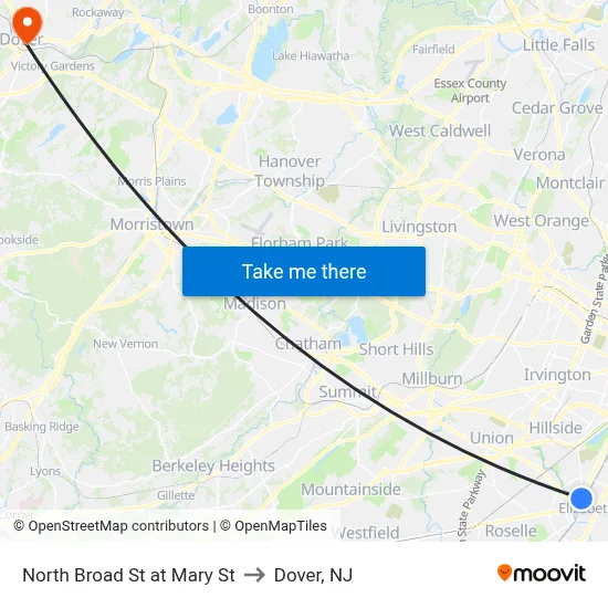 North Broad St at Mary St to Dover, NJ map
