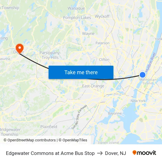 Edgewater Commons at Acme Bus Stop to Dover, NJ map