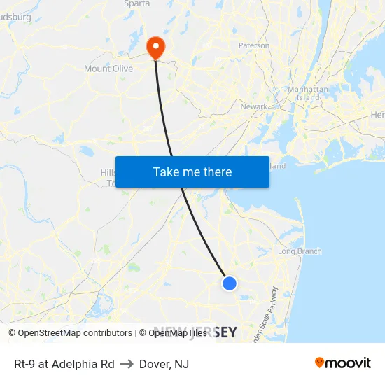 Rt-9 at Adelphia Rd to Dover, NJ map