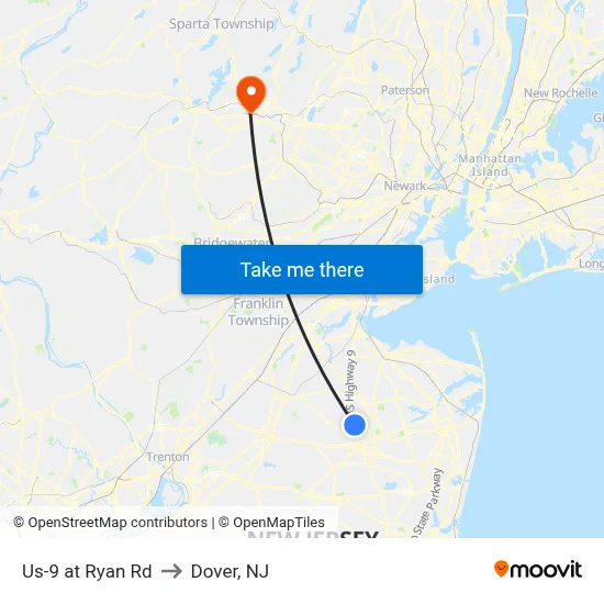 Us-9 at Ryan Rd to Dover, NJ map