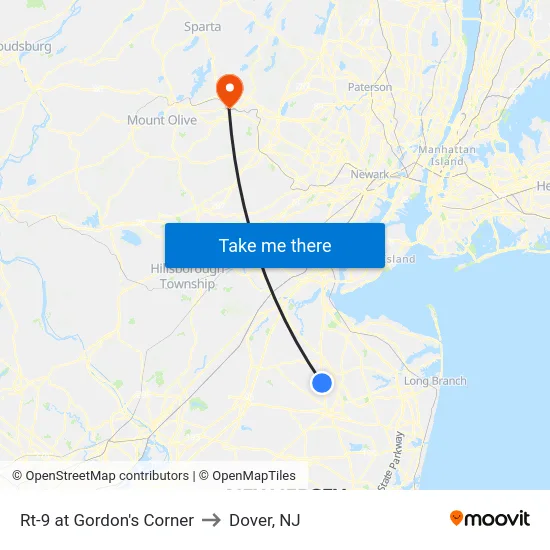 Rt-9 at Gordon's Corner to Dover, NJ map