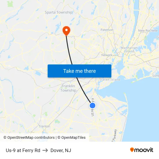 Us-9 at Ferry Rd to Dover, NJ map