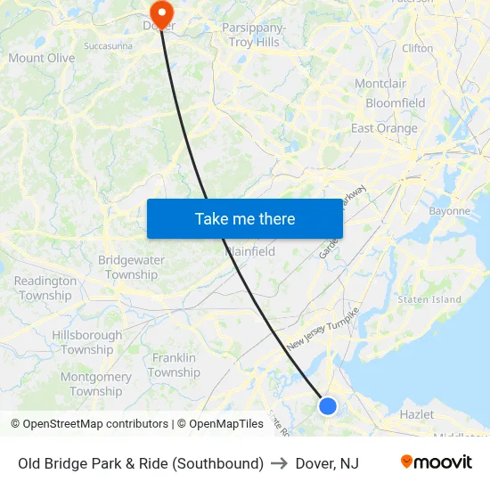 Old Bridge Park & Ride (Southbound) to Dover, NJ map