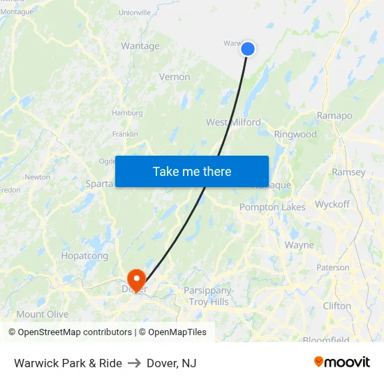 Warwick Park & Ride to Dover, NJ map