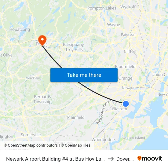 Newark Airport Building #4 at Bus Hov Lane, Locat to Dover, NJ map