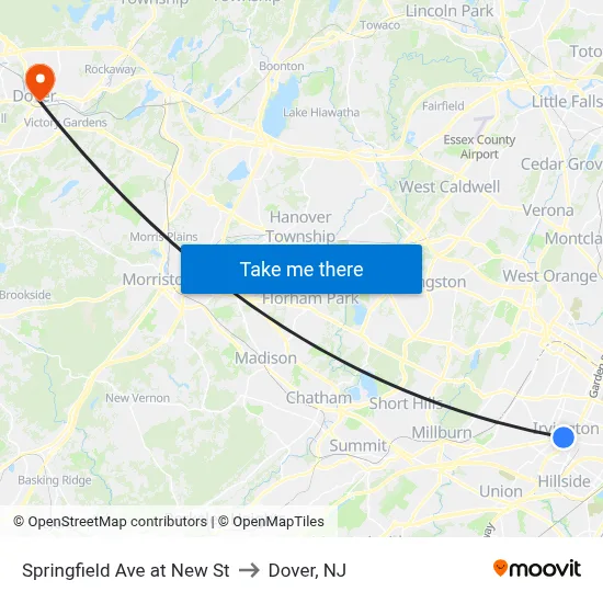 Springfield Ave at New St to Dover, NJ map