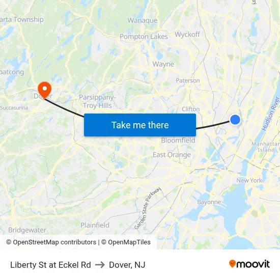 Liberty St at Eckel Rd to Dover, NJ map
