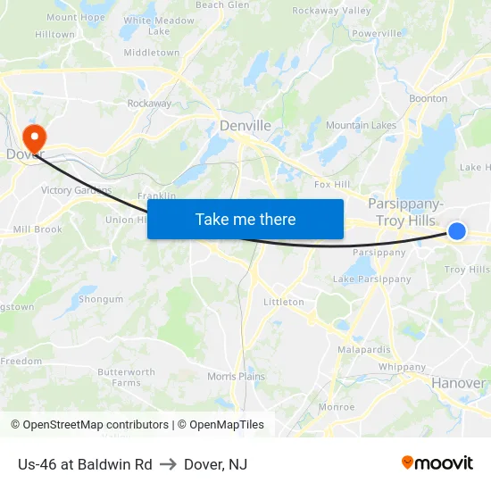 Us-46 at Baldwin Rd to Dover, NJ map