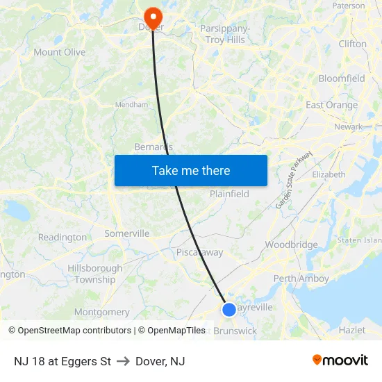 NJ 18 at Eggers St to Dover, NJ map