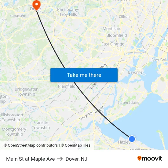 Main St at Maple Ave to Dover, NJ map